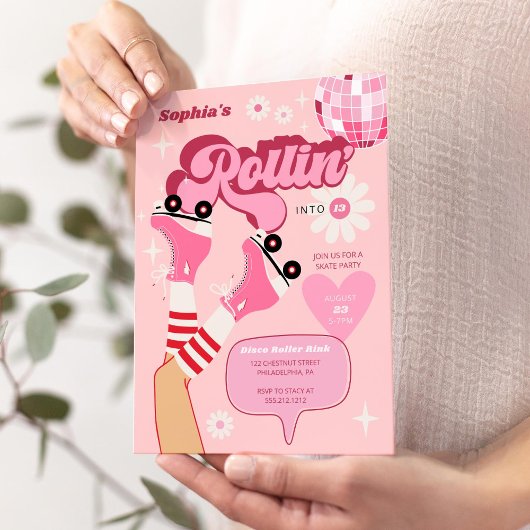 ローラーディスコ誕生日パーティーローラースケート 招待状