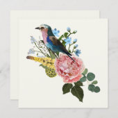 ローラーバードと茶色の庭、熱帯花。 招待状 (正面/裏面)