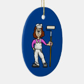 ローラーブラシ付き女性画家オーナメント セラミックオーナメント (右)