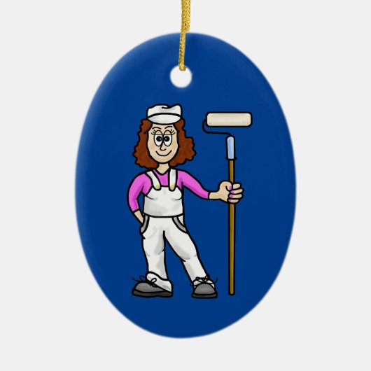 ローラーブラシ付き女性画家オーナメント セラミックオーナメント (正面)