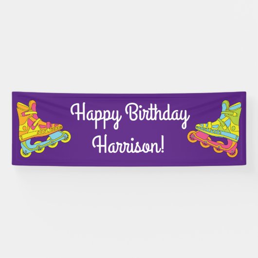 ローラーブレードが誕生日パーティーをスケート 横断幕 (横)