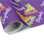 ローラーブレードのスケート子供の誕生日パーティースケートで滑る ラッピングペーパー (ロールコーナー)