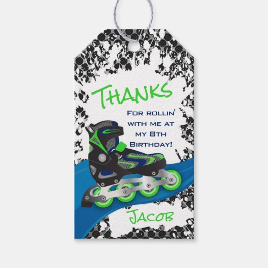 ローラーブレードグランジグリーンバースデーパーティーギフトラベル ギフトタグ (正面)