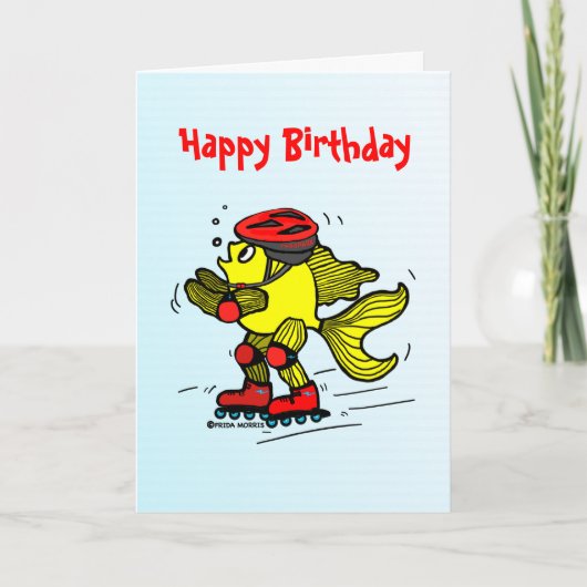 ローラーブレード魚おもしろいスケートで滑る漫画 カード (正面)