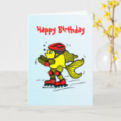 ローラーブレード魚おもしろいスケートで滑る漫画 カード (黄色い花)