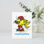 ローラーブレード魚おもしろいスケートで滑る漫画 ポストカード (スタンド正面)