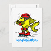 ローラーブレード魚おもしろいスケートで滑る漫画 ポストカード (正面/裏面)