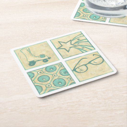 ローラーリンクウッドブロックスケッチバイチャリティーザリス スクエアペーパーコースター (アングル)