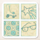 ローラーリンクウッドブロックスケッチバイチャリティーザリス スクエアペーパーコースター (正面)