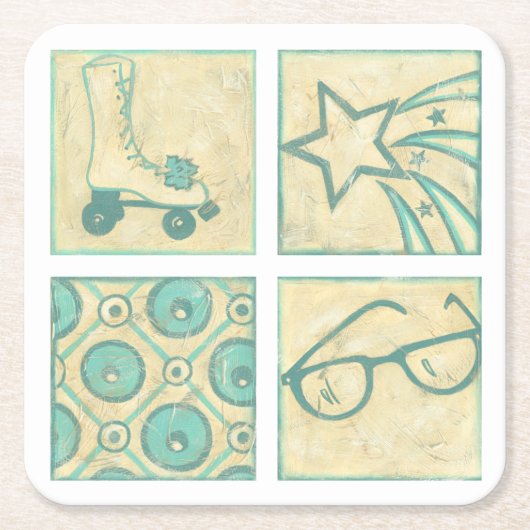 ローラーリンクウッドブロックスケッチバイチャリティーザリス スクエアペーパーコースター (正面)
