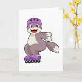 ローラー付きスケートの猫 カード (黄色い花)