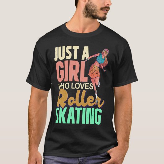 ローラー大好きな女の子スケートで滑るレトロローラー Tシャツ (正面)