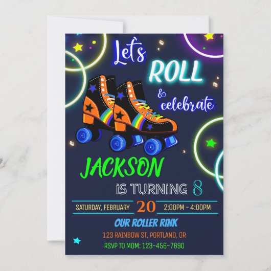 ローラー誕生日の招待ボーイスケートで滑る招待 招待状 (正面)