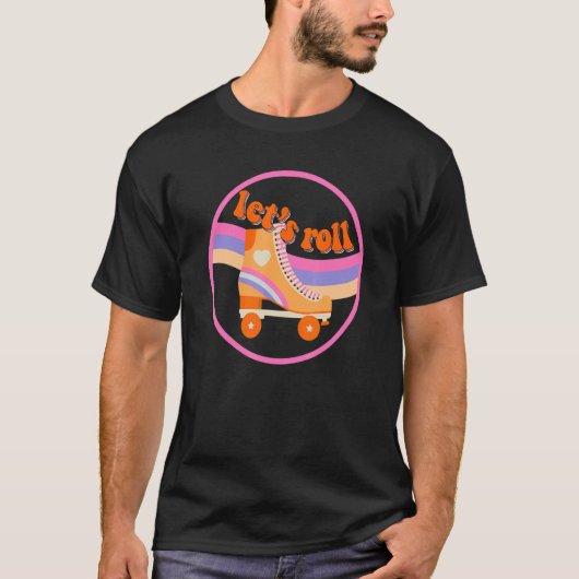 ローラー転がスケートで滑るスカーレトロ70s 80sロール tシャツ (正面)