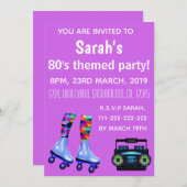 ローラー スケートとポータブル スピーカー。80年代パーティー 招待状 (正面/裏面)