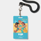 ローラー スケートの女の子の誕生日パーティー招待 VIP バッジ (正面（ネックストラップ付）)