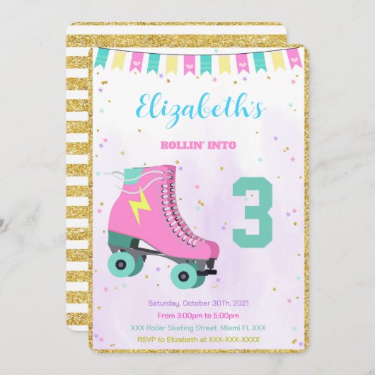 ローラー スケートの招待状 招待状 (正面/裏面)