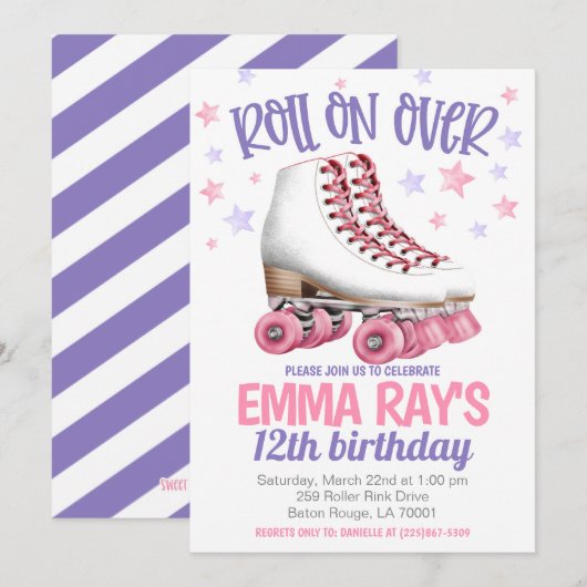 ローラー スケートの誕生日パーティーに転がり込んで 招待状 (正面/裏面)