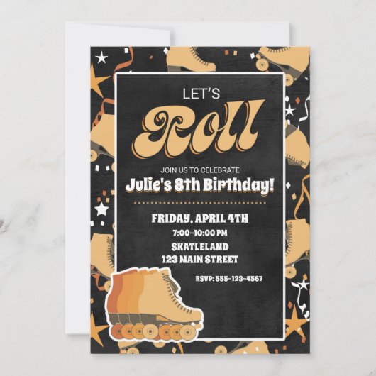 ローラー スケートの誕生日パーティー招待状 招待状 (正面)