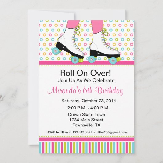 ローラー スケートの誕生日パーティー招待状 招待状 (正面)