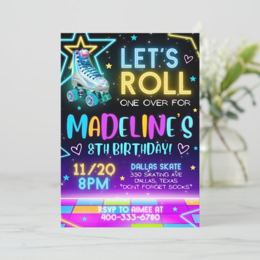 ローラー スケートの誕生日パーティー招待状 招待状 (スタンド正面)