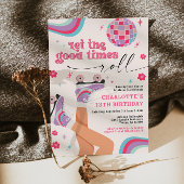 ローラー スケートの誕生日パーティー招待　レトロ　虹色 招待状