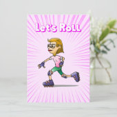 ローラー スケートの誕生日パーティー ピンク 招待状 (スタンド正面)