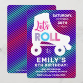 ローラー スケート ガールズ レインボー ネオン バースデー パーティー 招待状 (正面/裏面)
