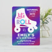 ローラー スケート ガールズ レインボー ネオン バースデー パーティー 招待状 (スタンド正面)
