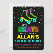 ローラー スケート グロー ネオン 誕生日パーティー 招待状 (正面)