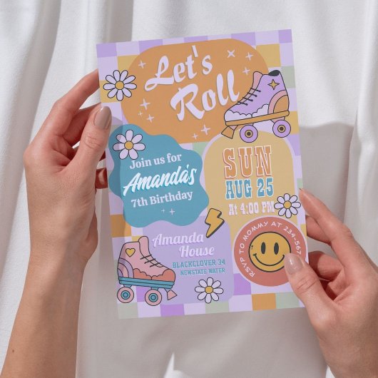 ローラー スケート バースデー パーティー - レトロ グルーヴィー 招待状