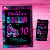 ローラー スケート パーティー ガールズ ネオン グロー 誕生日 招待状