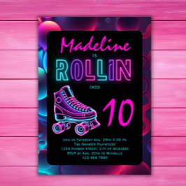 ローラー スケート パーティー ガールズ ネオン グロー 誕生日 招待状