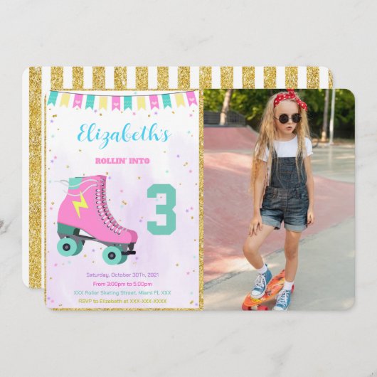 ローラー スケート フォト 招待状 (正面/裏面)