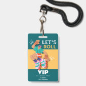 ローラー スケート ボーイ 誕生日パーティー 招待状 VIP バッジ (正面（ネックストラップ付）)