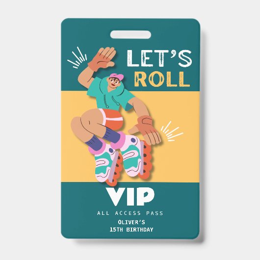 ローラー スケート ボーイ 誕生日パーティー 招待状 VIP バッジ (正面)