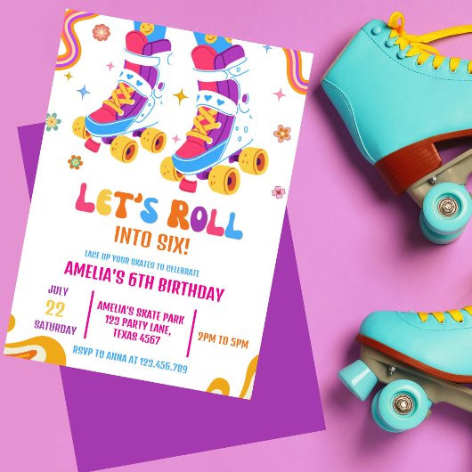 ローラー スケート レッツロール スケート ガール 誕生日 招待状