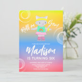 ローラー スケート 子猫 子供 レインボー 誕生日 パーティー 招待状 (スタンド正面)