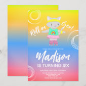 ローラー スケート 子猫 子供 レインボー 誕生日 パーティー 招待状 (正面/裏面)
