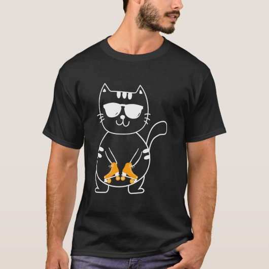 ローラー スケート 猫 スケーター ローラー スケート ローラー スカ Tシャツ (正面)
