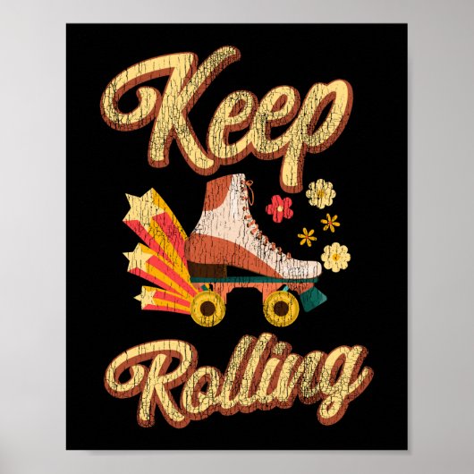 ローラ保スケートで滑る1970Sレトロヴィンテージ ポスター (正面)