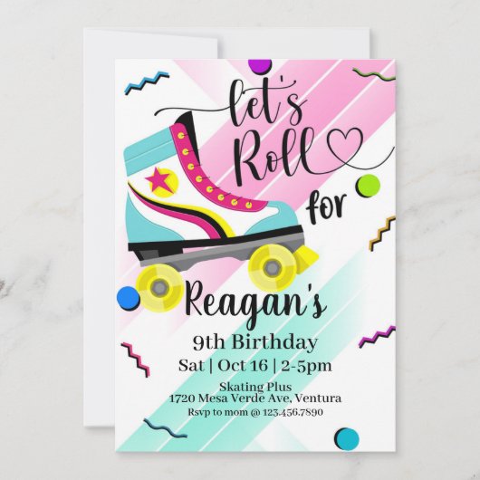 ローラ転がースケートで滑る招待状80のローラー 招待状 (正面)