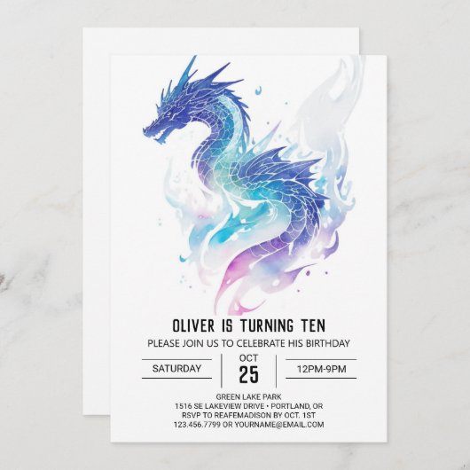 ローリンお洒落グおもしろいドラゴン誕生日 招待状 (正面/裏面)