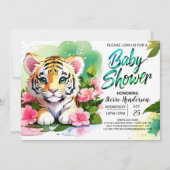 ローリングピンクタイガーの水色ベビーシャワー 招待状 (正面)