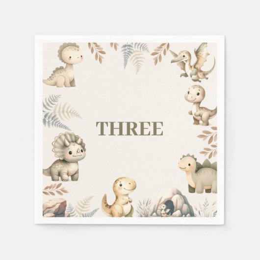 ローリングボホー恐竜テーマ誕生日 スタンダードカクテルナプキン (正面)