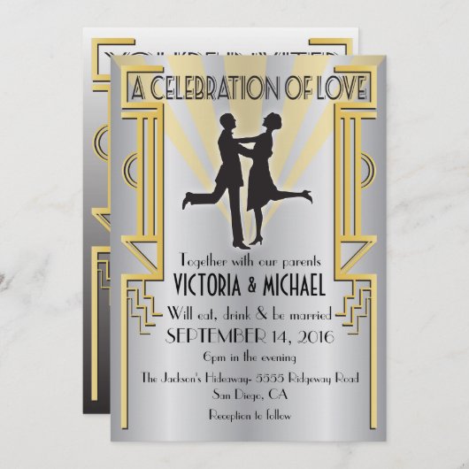 ローリング20のアールデコ結婚式招待状 招待状 (正面/裏面)