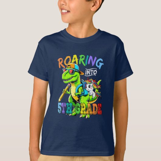 ローリング5等恐竜Tレックス新学期 Tシャツ (正面)