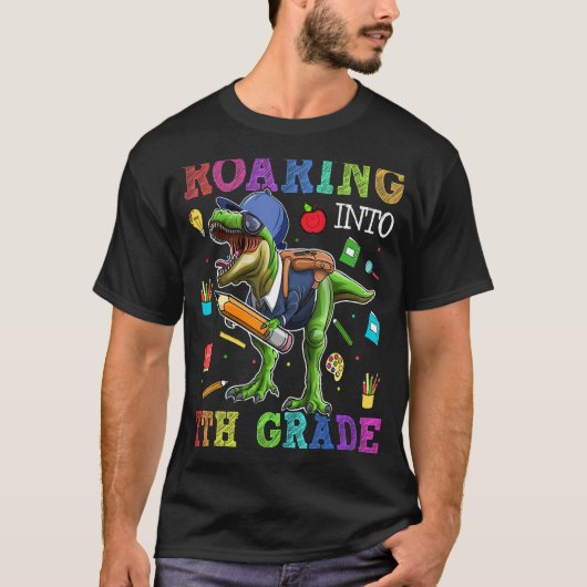 ローリング7等恐竜レックス新学期スタッド Tシャツ (正面)