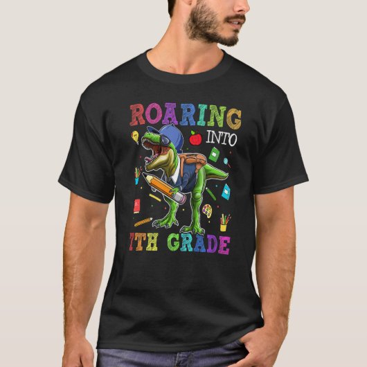 ローリング7等恐竜レックス新学期スタッド Tシャツ (正面)