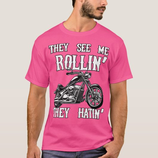 ローリンレネゲードライディング姿勢おもしろいバイク Tシャツ (正面)